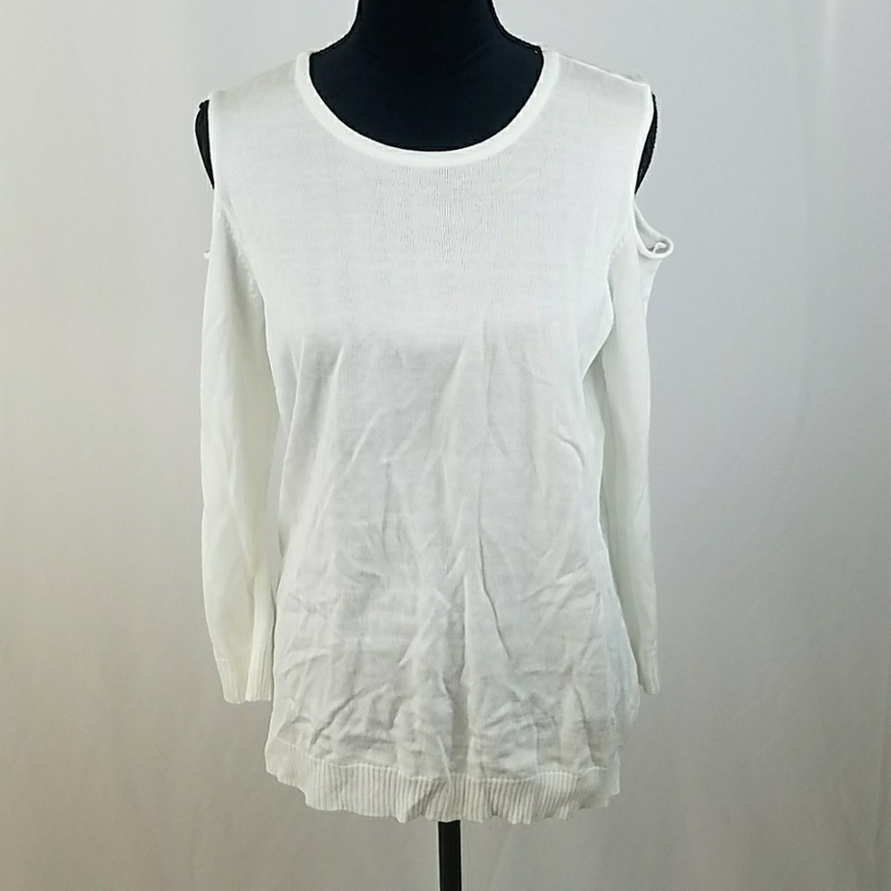 NY‎ Collection women L white cold shoulder sweater